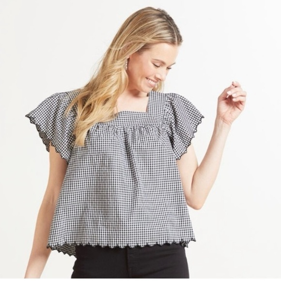 Rails Harley Shirt in Black & White Gingham w Flutter Sleeve - size Medium - EUC - Picture 13 of 16